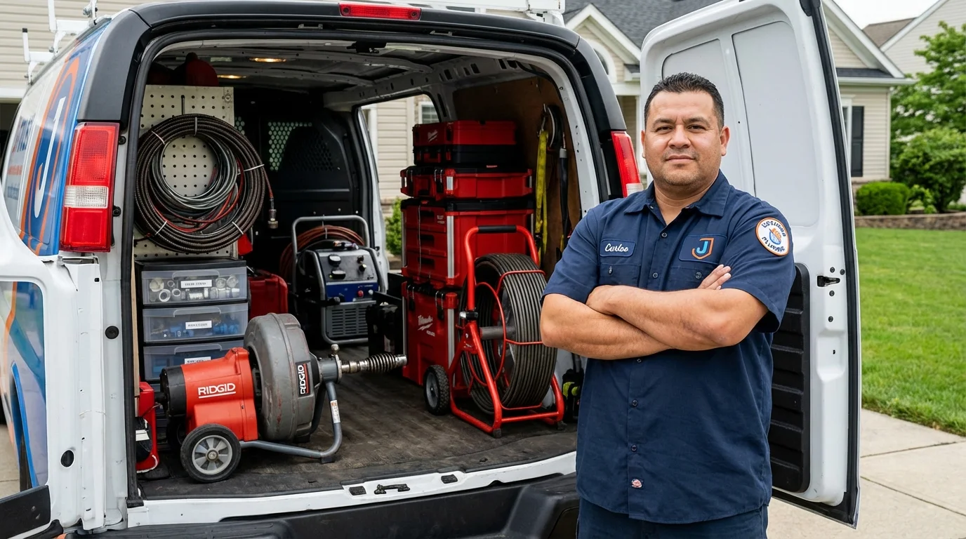Professional drain cleaning equipment and Johns Plumbing LLC plumber in Orford