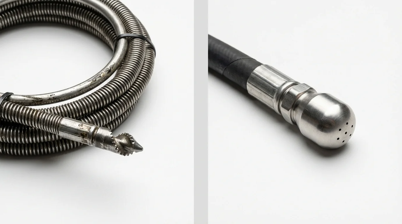 Drain snake cable and hydro jetting nozzle used for drain cleaning in Orford, NH