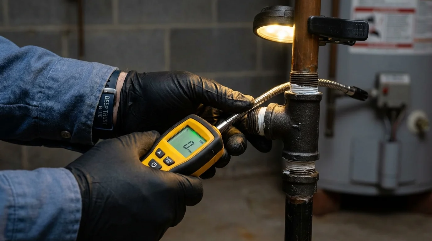 Gas leak detection with electronic sniffer by Johns Plumbing LLC in Orford