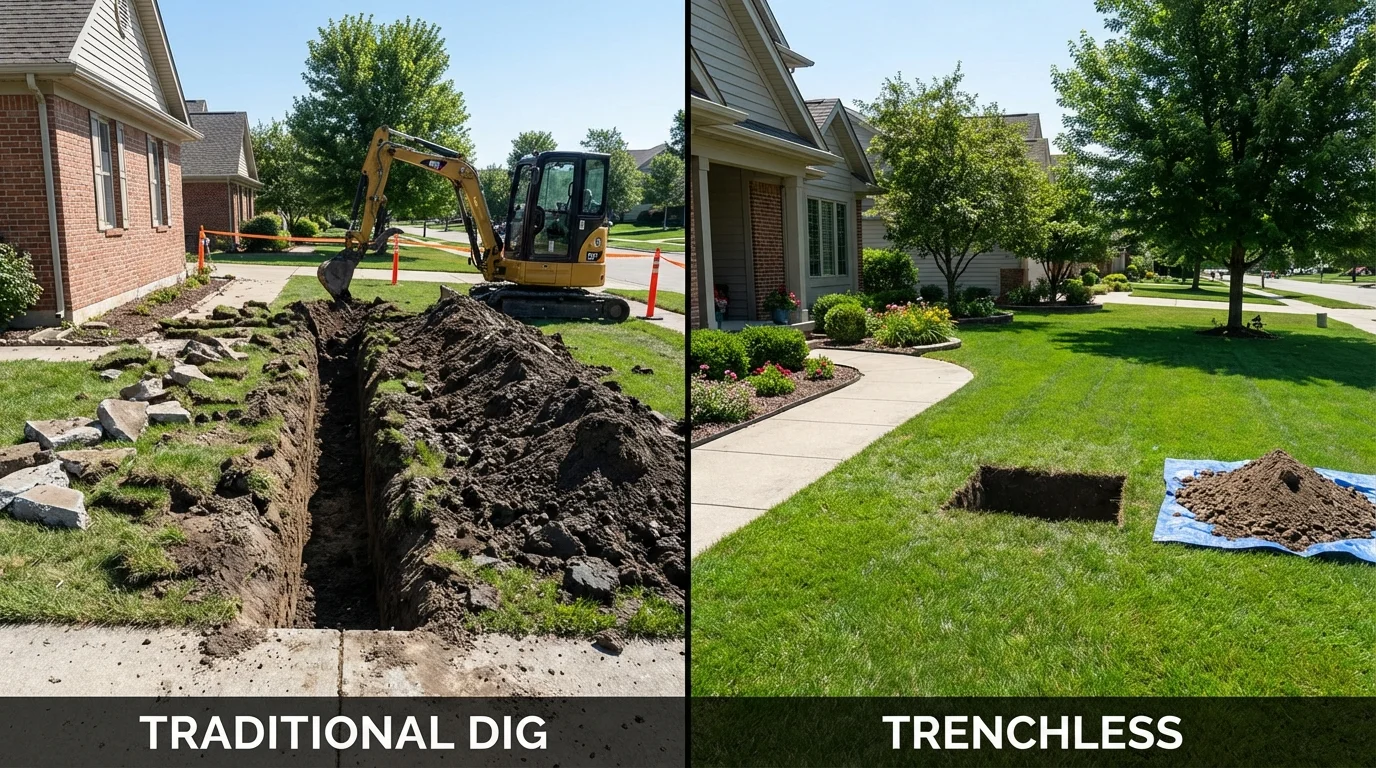 Trenchless sewer repair with minimal yard damage versus traditional excavation in Orford, NH